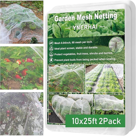 2Pack 10x25ft Garden Netting Mesh Barrier, Ultra Fine Mosquito Net for Patio,Garden Netting for Raised Beds,Fruit Tree Netting for Garden Protection Blueberry Bush Netting Cover
