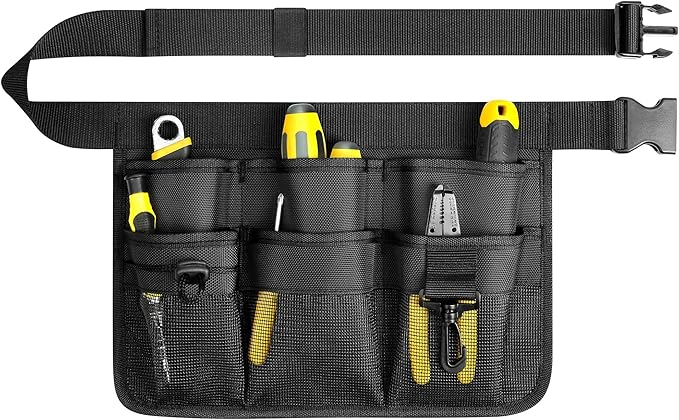 Garden Apron for Women, Adjustable Tool Belt with 8 Pockets - Heavy Duty Oxford Work Belt for Gardening, Construction (Black)