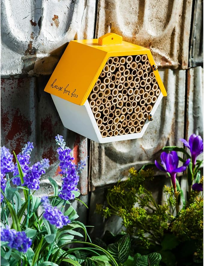 Evergreen Garden Busy Bee Hexagonal House - 8 x 4 x 7 Inches Eco Friendly Insect Habitat for Outdoor Garden or Yard