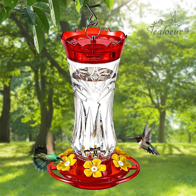 Hummingbird Feeder for Outdoors Hanging, 18 OZ Humming Birds Feeders with 6 Bee Guard Feeding Ports & Built-in Ant Moat, Easy to Clean, Durable Outdoor Garden Decor(Clear A 1 Pack)
