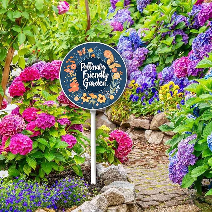 Garden Signs Pollinator Friendly Garden Sign with Stake Outdoor Aluminum Yard Sign Rustproof Aluminum Metal Sign Fade Resistant Lawn Decoration for Outdoor 9.2x9.2inch