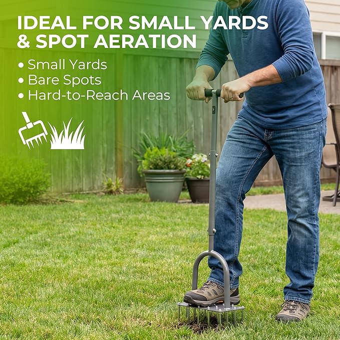 Walensee Four-Row Spike Lawn Aerator,Manual Heavy-Duty Steel Aerator Lawn Tool with 20 Sharp Spikes,Ideal for Small Yards,Lawn Edges,Spot Seeding & Soil Prep,Bare Spots Repair,Gardening Aeration Tool