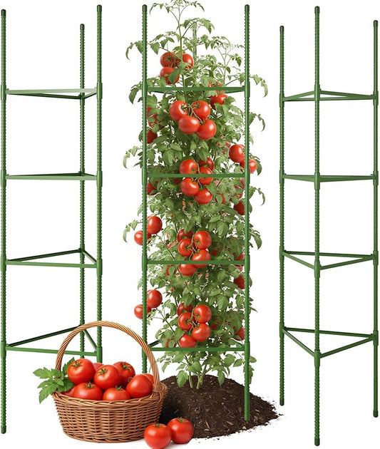 CEWOR Tomato Cage - 3 Pack Tomato Trellis, 63 Inch Tomato Cages for Garden, Extra Tall Plant Support Triangle Structures Garden Stakes for Climbing Plants Outdoor, Pots, Raised Garden Bed, Vegetables