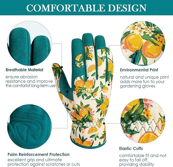 Trifabricy Gardening Gloves for Women, Breathable Leather Garden Gloves with Grip, Thorn-Proof Puncture-Resistant Work Gloves