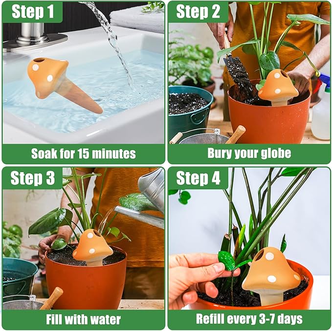 4PCS Terracotta Self Watering Spikes, Mushroom Shaped Self Watering Globes, Slow Release Self Watering Planter Insert, Plant Watering Globes for Indoor and Outdoor Plants