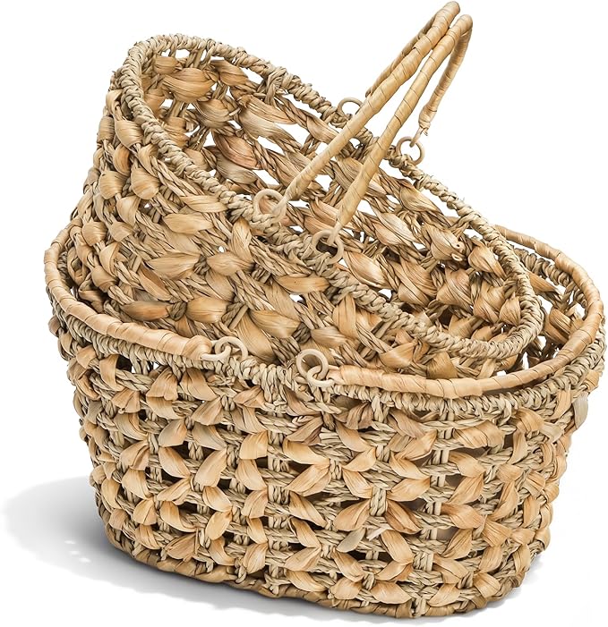 SOUJOY 2 Pack Wicker Picnic Basket with Handle, Natural Hand Woven Rattan Easter Baskets, 13" and 11" Nesting Gift Baskets for Outdoor, Camping, Garden, Wedding, Home Organization