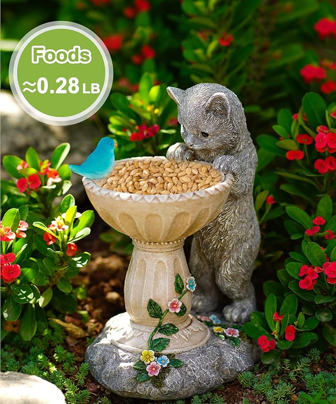 Nacome Solar Cat Statue for Garden Decor: IP44 Weatherproof Resin with Automatic Lighting - No Installation- Outdoor Yard Patio Balcony Art - Birthday Gifts for Bird Lovers Mom Grandma Women