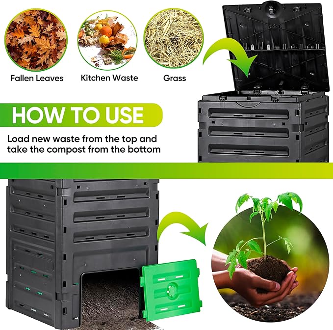 SUPER DEAL 120 Gallon Garden Compost Bin, 450L Outdoor Waste Composter with Flip-top Lid, Large Capacity BPA Free Material for Fast Creation of Fertile Soil, Easy to Assemble, Black