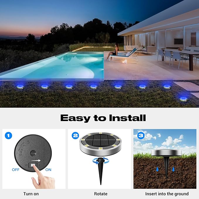 Peasur Mini Solar Ground Lights Outdoor, 4 Pack Flat Solar Powered Disc Lights, IP68 Waterproof, Anti-Rust, Landscape Lighting for Pathway Garden Yard Lawn Walkway Landscape Driveway, Blue