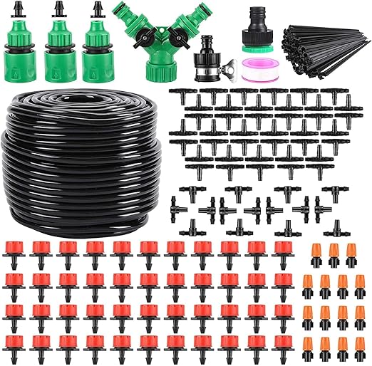 Drip Irrigation System, 180 Pcs 164FT Garden Irrigation System 1/4, Blank Distribution Tubing Watering Drip Kit Automatic Irrigation Equipment for Garden Greenhouse, Flower Bed,Patio,Lawn