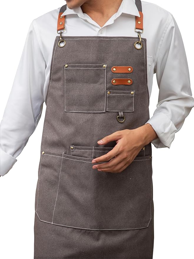 KITCHIEF Woodwork Aprons for Men,Tool Apron with loop and Pockets,Cross Back Heavy Duty Workshop Apron for Carpenter,Garden