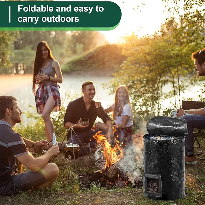 Berlune 4 Pack 72 Gallons Reusable Yard Waste Bag Garden Lawn Leaf Collector Bag Large Heavy Duty Collapsible Compost Bin with Lid and Handles for Outdoor Debris Leaves Grass Clippings
