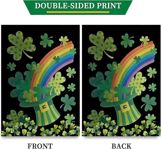 St Patricks Day Garden Flag, Double Sided Burlap Top Hat St Patrick's Day Garden Flag,12x18 Inch Small Sharmrock Vertical Spring Summer Holiday Yard Outdoor Home Decoration