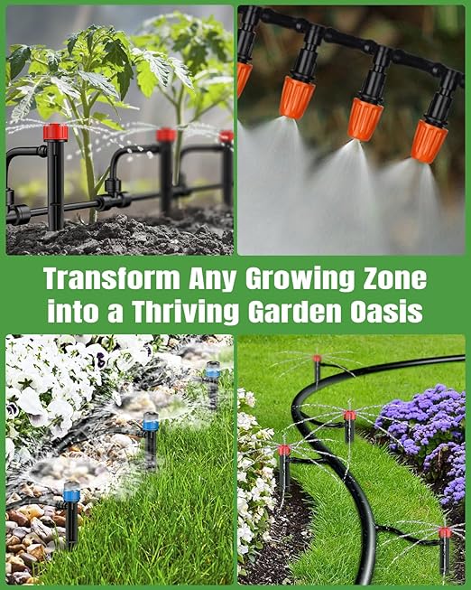 Pawfly Drip Irrigation System for Garden, 240FT Drip Irrigation Kit with 1/2" & 1/4" Tubing Adjustable Emitters Fittings and Accessories, Garden Watering System for Garden Greenhouse Lawn Yard
