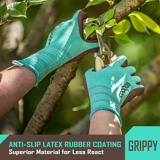 COOLJOB 2 Pairs Breathable Gardening Gloves for Women Large, Stretch Soft Modal Base with Non Slip Rubber Coating, Palm Dipped Grip Work for Gardener Worker in Lawn Yard Factory Garden