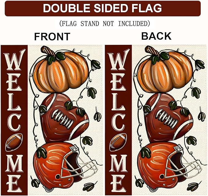 Thanksgiving Garden Flag 12x18 Inch Small Double Sided, Fall Pumpink Football Welcome Yard Outdoor Decorative Autumn Flag