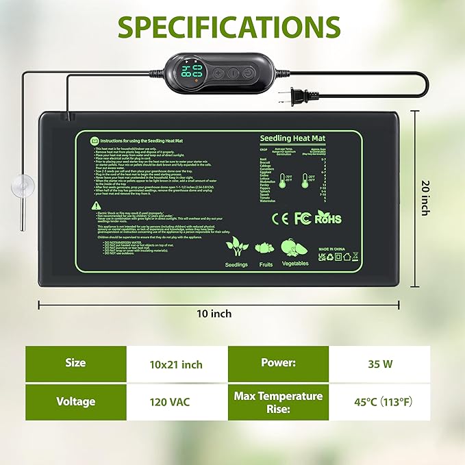 Seedling Heat Mat with Thermostat Controller for Plants Heating Pad Seed Starting Heating Warming Pad Temperature and Auto Off Timer Waterproof Warmer Fermentation Indoor Greenhouse Heater