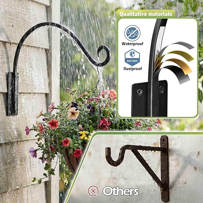 Heavy Duty Plant Hanger Bracket: 2 Packs 16 Inch Metal Hanging Plant Bracket, 80lbs Weight Capacity - Hanging Plant Wall Hooks for Bird Feeder, Wind Chimes, Flower Baskets, Indoor Outdoor