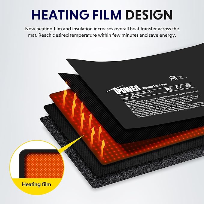 iPower 8 by 12 Inch 16W Reptile Heating Pad with Adjustable Thermostat, Under Tank Warmer Terrarium Heat Mat for Turtles/Snakes/Lizards/Frogs, and Other Reptiles