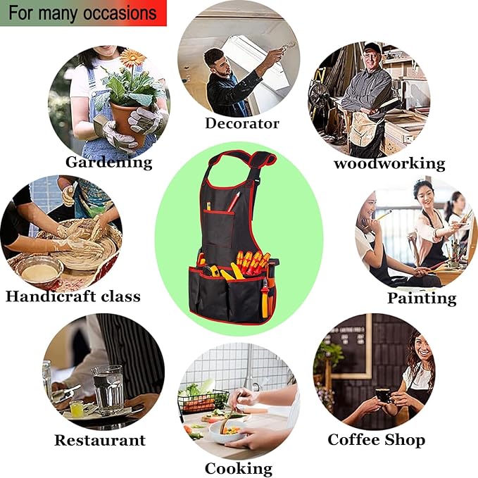 Multi-Pocket Tool Apron for Men Women Perfect for DIY Projects, Garage Repairs & Yard Maintenance Adjustable Blacksmith Carpenters Woodwork Aprons