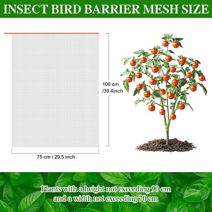 3 Pcs Plant Barrier Net Mesh, Plant Barrier Net Mesh, Bird Netting, Barrier Bags for Vegetables Fruits, Covering Plants Bags, Tomato Plant Netting for Protect Plants from Birds(2.4 x 3.5 FT)