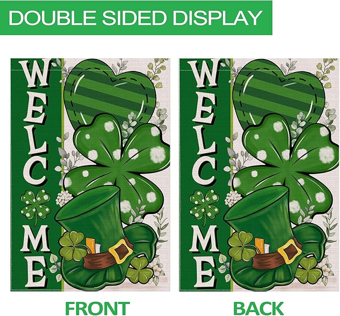 St Patricks Day Garden Flag, St Patricks Day Outdoor Decor Shamrock Clovers Yard Flag 12x18 Double Sided Green, St Patricks Day Decorations Burlap Garden Flags Rustic Welcome Outdoor Farmhouse