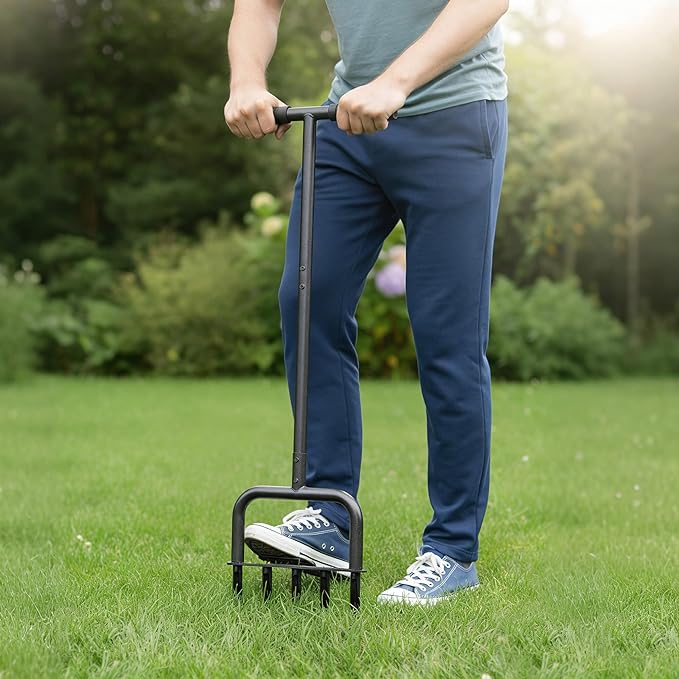 Manual Core Lawn Aerator Tool - Yard Lawn Grass Aerators with 5 Hollow Tine, Garden Soil Loosener Tools for Improved Lawn Health