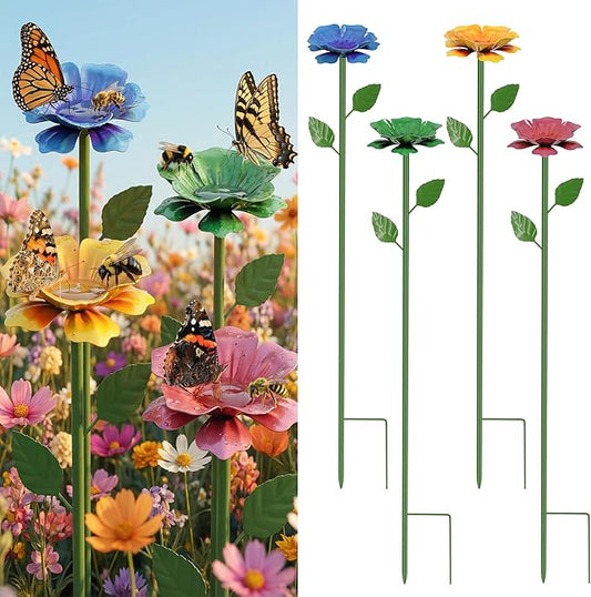 4 Pack Bee Watering Station for Garden with Beautiful Flower Design, Bee Feeders and Butterfly Feeders Combo, Outdoor Bee Baths and Bee Waterer, Gardening Essentials, Garden Decor for Outside