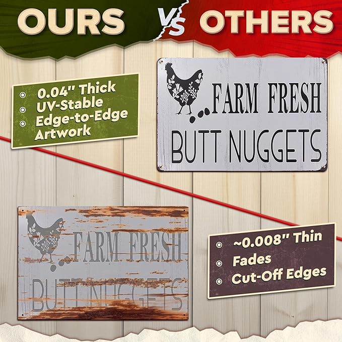 Metal Funny Chicken Coop Signs for Outside 8x12" – Rustic Tin Farm House Kitchen Decorations - Farmhouse Wall Art and Vintage Chicken Decor for Kitchen, Garden, Porch, Barn, Backyard, or Country Home