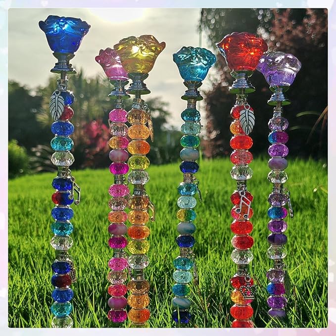 140Pcs DIY Fairy Wand Beaded Garden Stakes Kit Fairy Wands Kit for Different Festivals Fairy Garden Accessories Outdoor Fairy Garden Stakes Decorative (Rose)