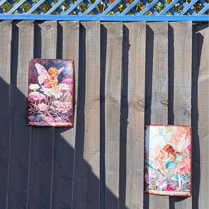 Flower Fairy Wall Decor Vintage Metal Tin Signs Fairy Garden Accessories - Kingcup