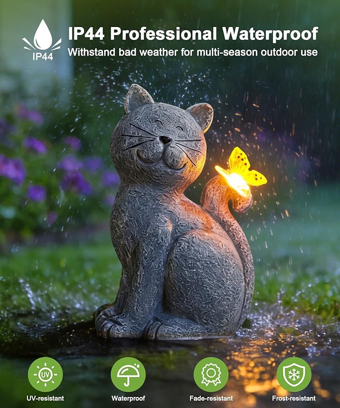 Nacome Cat Outdoor Statues for Garden: Outside Decor with Butterfly Clearance for Yard Art Lawn Ornaments Porch Patio Balcony Home House for Grandma Mom Women