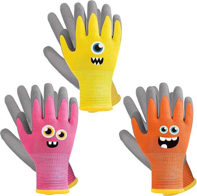 3 Pairs Kids Gardening Gloves Children Yard Work Gloves Soft Rubber Coated Garden Gloves for Toddlers Girls Boys