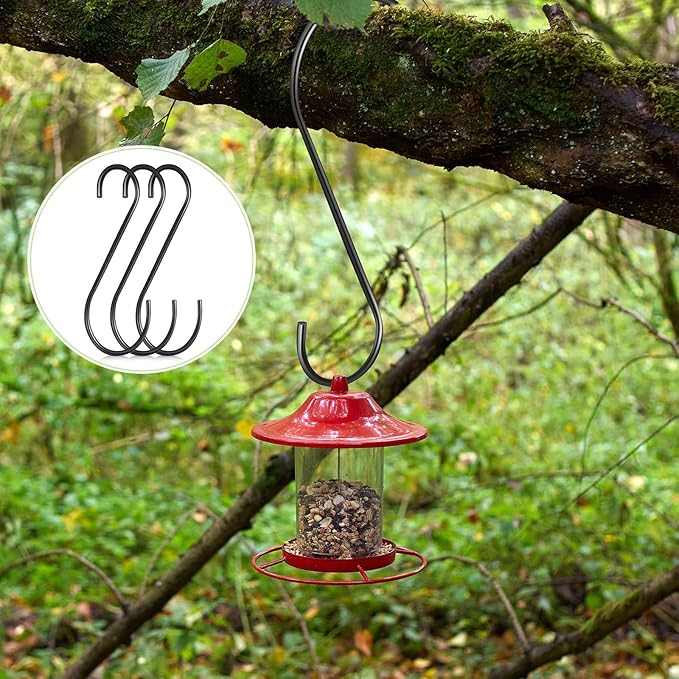 3 Pack 12 Inch Large S Hooks for Hanging Plants, Heavy Duty Black Metal Hangers for Pergola Garage Organization Bird Feeders Closet Rod Vinyl Coated Non Slip Utility Hooks