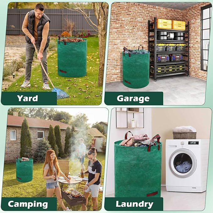 72 Gallons Reusable Yard Waste Bags, 3 Pack Lawn and Leaf Bags with Gardening Gloves, Heavy Duty Garden Waste Bags with 4 Reinforced Handles for Debris Leaves Grass