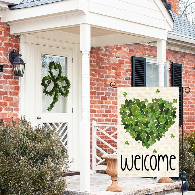 AVOIN colorlife St Patricks Day Garden Flag 12x18 Inch Double Sided Outside, Lucky Clover Shamrock Welcome Holiday Yard Outdoor Flag