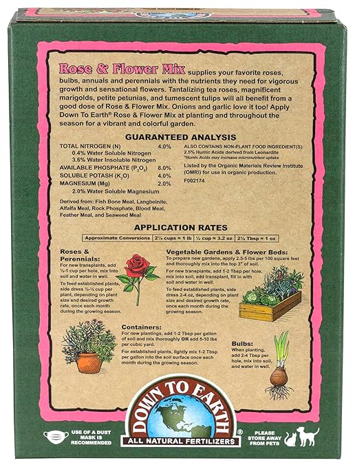 Down To Earth All Natural Fertilizers Organic Rose & Flower Mix - Plant Food for Roses, Bulbs, Flowers and Ornamentals 4-8-4, 15 lb
