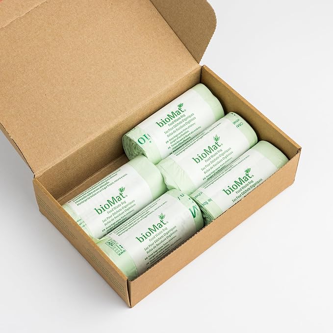bioMat Compostable Trash Bags 2.6 Gallon with Handle Ties, 125 Count Small Biodegradable Trash Bags for Kitchen Countertop Bins, Leak-Resistant Green Compost Bags