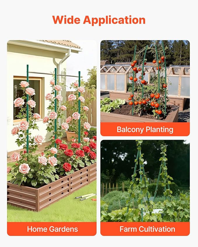 VEVOR Garden Stakes, 10 Pack, 93.7 inch, Plastic Coated Metal Tomato Stakes, Garden Sticks for Plants Support, with Pointed End and Non-Slip Bumps for Growing Climbing Plants, Outdoor Vegetables