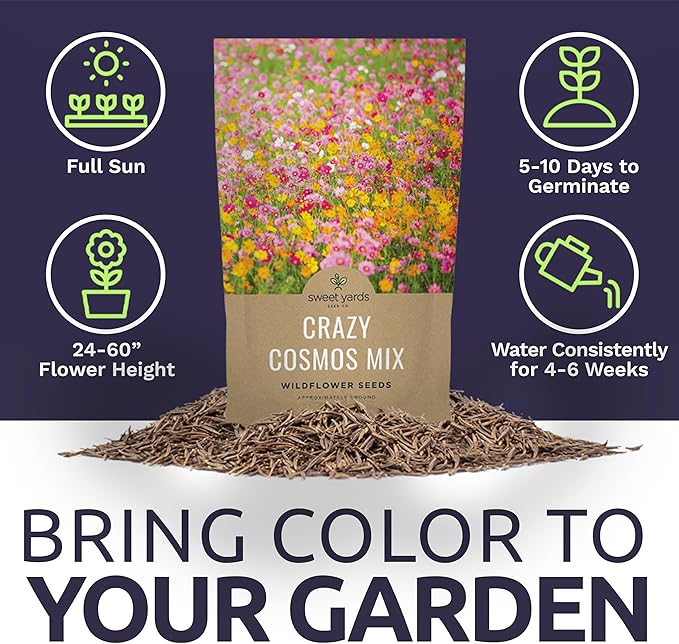 Bulk Cosmos Seeds Wildflower Mixture - 5 Pounds - Over 400,000 Seeds - Pink, Yellow, Orange, Red, Purple and White Mixed Species!