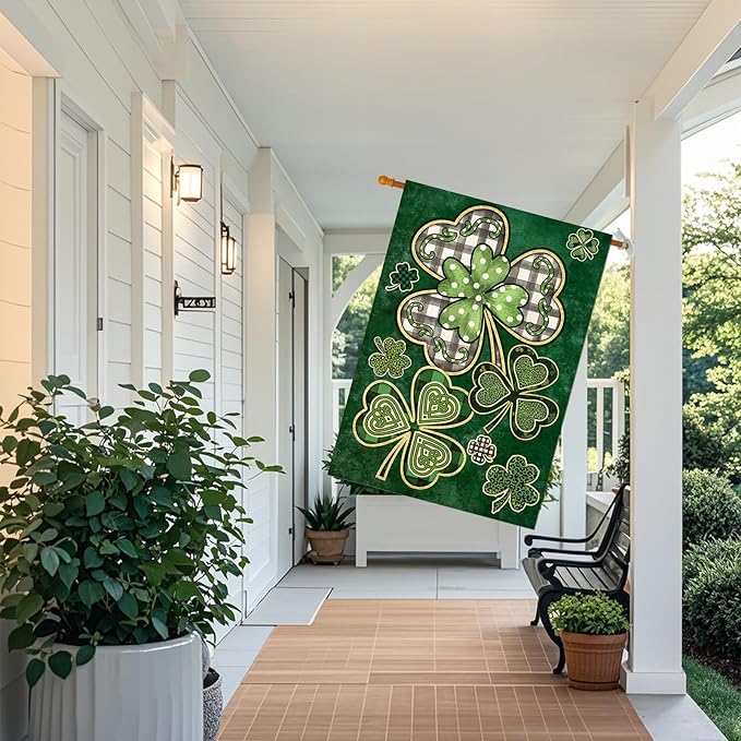 St Patricks Day House Flags for Outdoor Decoration, Irish Celtic Shamrocks Large Yard Flag,Seasonal Spring Decorative Decor for Holiday Anniversary Celebration Outside 28x40 Inch Double Sided