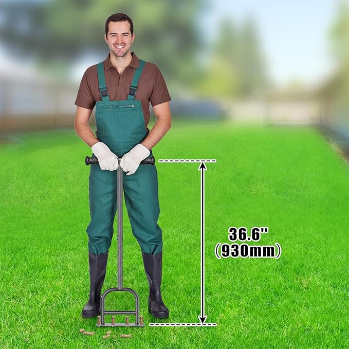 Lawn Coring Aerator Tool, Stainless Steel 4-Core Manual Plug Aerator for Yard & Lawn Aeration, Durable Aeration Tool with Soft Rubber Grip for Compacted Soil & Grass Care