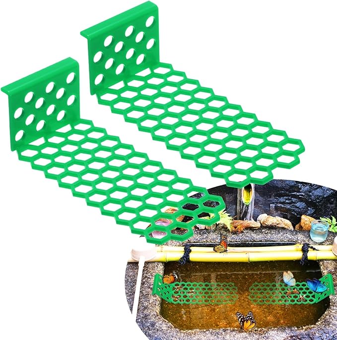 2-Pack Floating Bee Island, 18x6cm/7.09x2.36 Inch Plastic Floating Bee Watering Station for Feeding/Butterfly Bath/Outdoor Garden Decor [Green]
