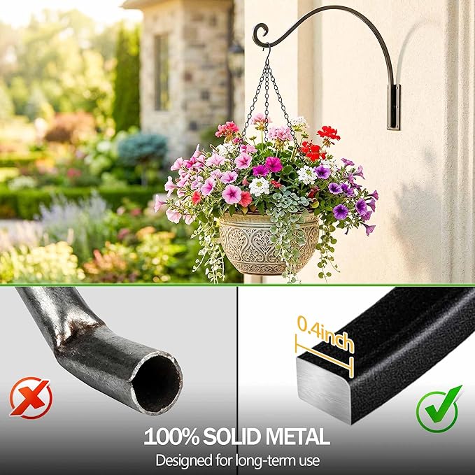 Heavy Duty Plant Hanger Bracket (16"/Black), 80lbs Weight Capacity - Outdoor Hand-Forged Hanging Plant Bracket Durable and Stable Bird Feeder Hanger