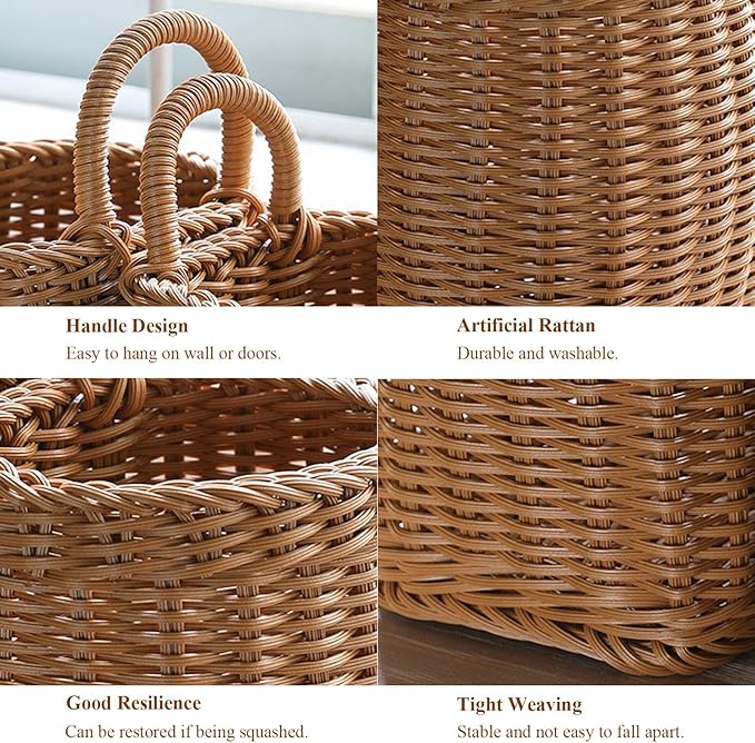 Hanging Wall Basket Plastic Woven Front Door Basket, Decorative Door Baskets for Flowers Plants, Hanging Wicker Basket for Kitchenware Farmhouse
