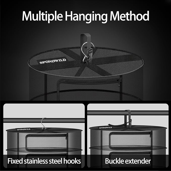 Herb Drying Rack Hanging Mesh, Medium 2 Layer Plant Drying Rack with Door Type Zipper and Closed Storage Compartment for Folding Basket Dryer Fit in Grow Tents, Garden Outdoor