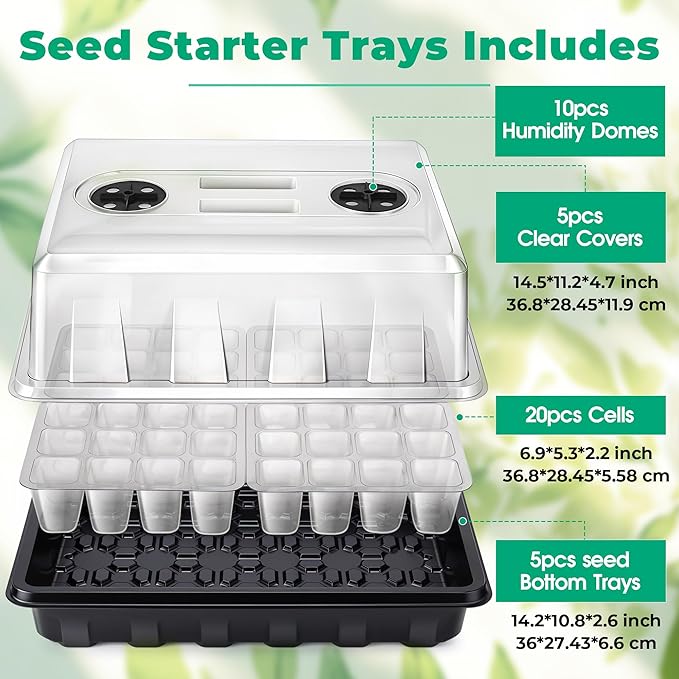 Seed Starter Tray, Seedling Starter Trays for Starting Plant Seeds, Indoor Gardening Plant Germination Trays, Black, 5PCS