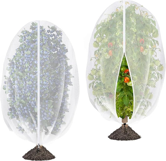 2 Pcs Fruit Tree Netting with Zipper & Drawstring, 4.9 x 3.2 Ft Garden Bird Netting Plant Cover, Blueberry Tomato Insect Bird Barrier Tree Net Protection Cover for Protecting Plants Vegetables Fruits