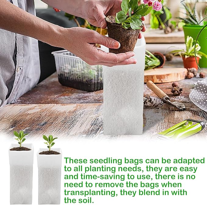 CANIPHA 60Pcs Nursery Grow Bags, Biodegradable Non-Woven Fabric Plant Bags, Seedlings Growing Pots for Vegetable Flowers Fruits Tree Planting (12.2 3.3 Inches)