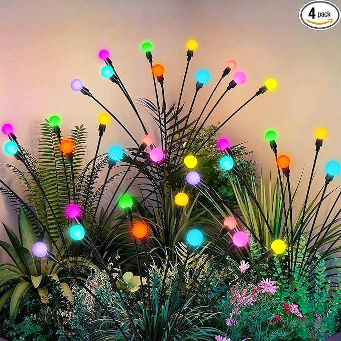 Solar Garden Lights Swaying, 40 LED Firefly Lights Outdoor Waterproof, Garden Decor Solar Lights Outdoor for Yard Porch Patio (4 Pack Multi-Colored)